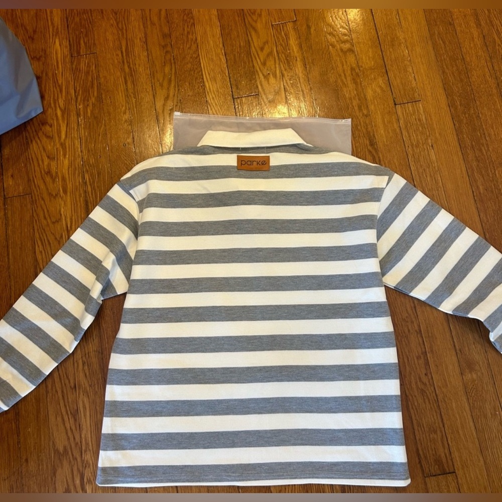 Parke long sleeve new gray striped rugby top